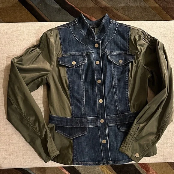 White House Black Market Denim and Olive Jacket - Picture 3 of 5